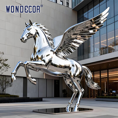 Extra Large Light Luxury Mirror Stainless Steel Pegasus Sculpture, Urban Landmark Landscape Art Statue For Outdoor Commercial Plaza