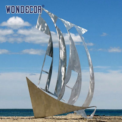 Large stainless steel ship abstract sculpture