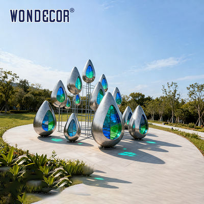 Large-scale Outdoor Plaza Metal Light and Shadow Art Installation: Water Drop Stainless Steel Sculpture