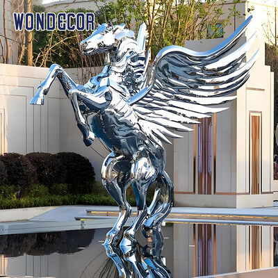 Extra Large Light Luxury Mirror Stainless Steel Pegasus Sculpture, Urban Landmark Landscape Art Statue For Outdoor Commercial Plaza